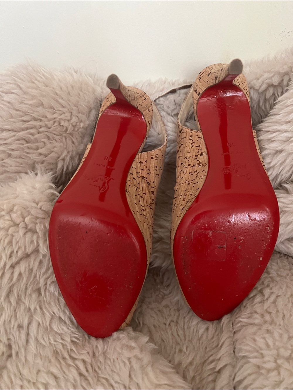 Christian Louboutin Cork Peep-Toe Slingback Heels in Natural Cork - Picture 2 of 10